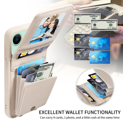 For iPhone 15 Plus Crossbody Lanyard Zipper Wallet Leather Phone Case(Beige) - iPhone 15 Plus Cases by buy2fix | Online Shopping UK | buy2fix