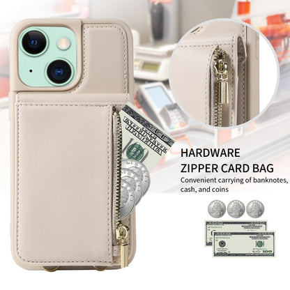 For iPhone 15 Plus Crossbody Lanyard Zipper Wallet Leather Phone Case(Beige) - iPhone 15 Plus Cases by buy2fix | Online Shopping UK | buy2fix