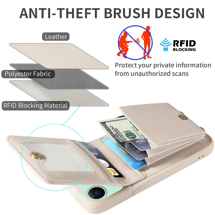 For iPhone 15 Plus Crossbody Lanyard Zipper Wallet Leather Phone Case(Beige) - iPhone 15 Plus Cases by buy2fix | Online Shopping UK | buy2fix