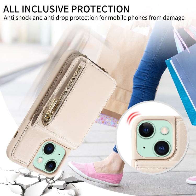 For iPhone 15 Plus Crossbody Lanyard Zipper Wallet Leather Phone Case(Beige) - iPhone 15 Plus Cases by buy2fix | Online Shopping UK | buy2fix