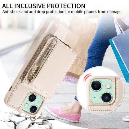 For iPhone 15 Plus Crossbody Lanyard Zipper Wallet Leather Phone Case(Beige) - iPhone 15 Plus Cases by buy2fix | Online Shopping UK | buy2fix