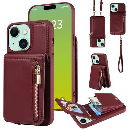 For iPhone 15 Plus Crossbody Lanyard Zipper Wallet Leather Phone Case(Wine Red) - iPhone 15 Plus Cases by buy2fix | Online Shopping UK | buy2fix