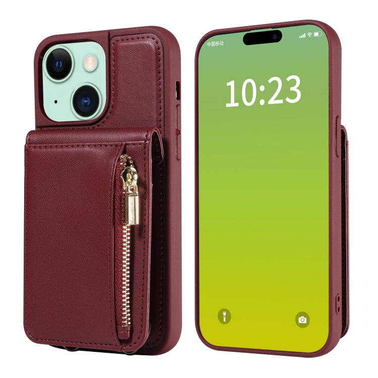 For iPhone 15 Plus Crossbody Lanyard Zipper Wallet Leather Phone Case(Wine Red) - iPhone 15 Plus Cases by buy2fix | Online Shopping UK | buy2fix