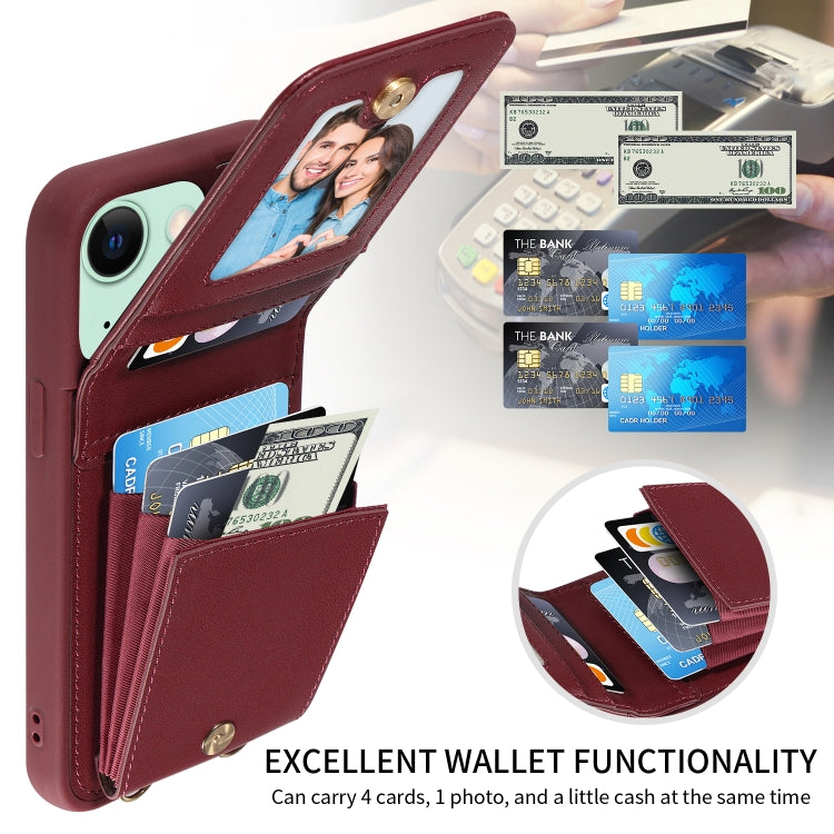 For iPhone 15 Plus Crossbody Lanyard Zipper Wallet Leather Phone Case(Wine Red) - iPhone 15 Plus Cases by buy2fix | Online Shopping UK | buy2fix