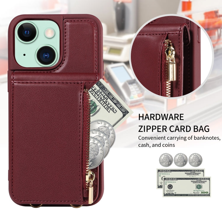 For iPhone 15 Plus Crossbody Lanyard Zipper Wallet Leather Phone Case(Wine Red) - iPhone 15 Plus Cases by buy2fix | Online Shopping UK | buy2fix