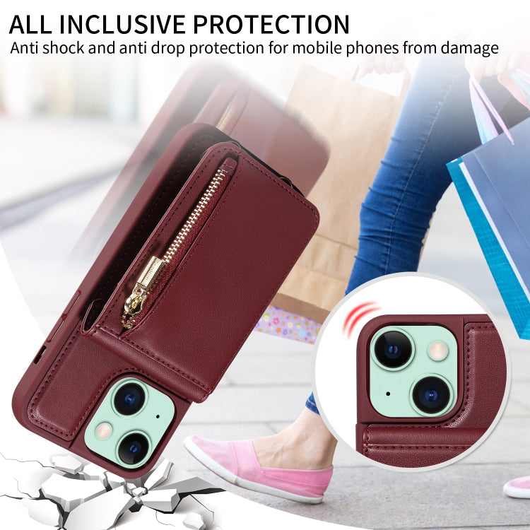 For iPhone 15 Plus Crossbody Lanyard Zipper Wallet Leather Phone Case(Wine Red) - iPhone 15 Plus Cases by buy2fix | Online Shopping UK | buy2fix