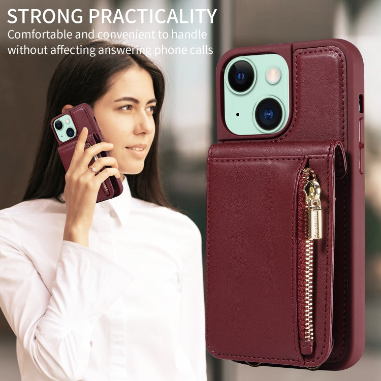 For iPhone 15 Plus Crossbody Lanyard Zipper Wallet Leather Phone Case(Wine Red) - iPhone 15 Plus Cases by buy2fix | Online Shopping UK | buy2fix