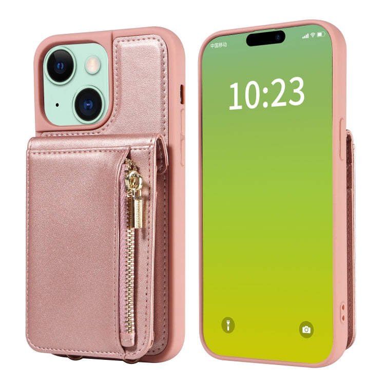 For iPhone 15 Plus Crossbody Lanyard Zipper Wallet Leather Phone Case(Rose Gold) - iPhone 15 Plus Cases by buy2fix | Online Shopping UK | buy2fix