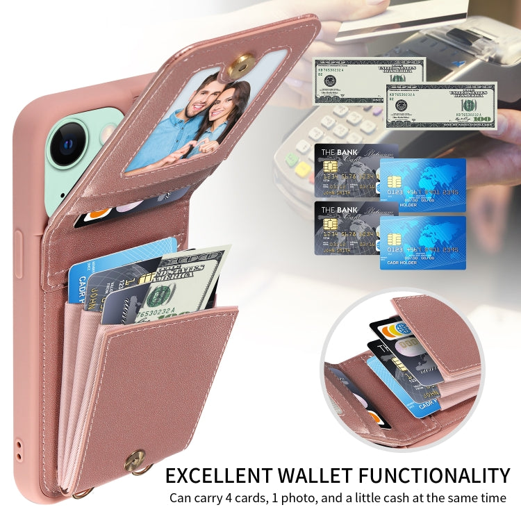 For iPhone 15 Plus Crossbody Lanyard Zipper Wallet Leather Phone Case(Rose Gold) - iPhone 15 Plus Cases by buy2fix | Online Shopping UK | buy2fix