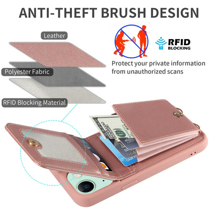 For iPhone 15 Plus Crossbody Lanyard Zipper Wallet Leather Phone Case(Rose Gold) - iPhone 15 Plus Cases by buy2fix | Online Shopping UK | buy2fix