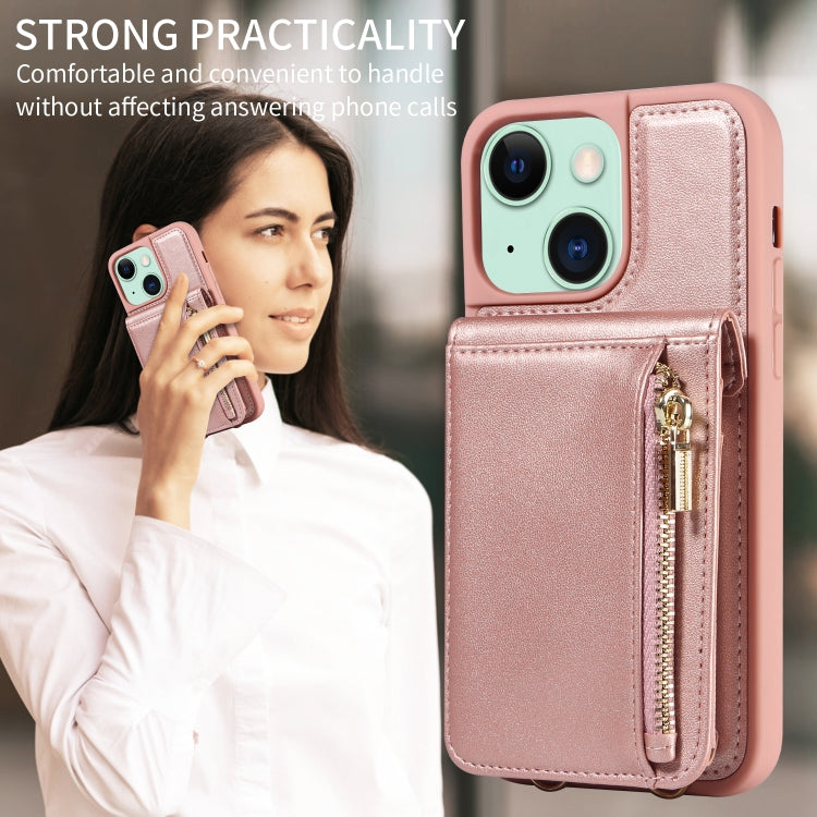 For iPhone 15 Plus Crossbody Lanyard Zipper Wallet Leather Phone Case(Rose Gold) - iPhone 15 Plus Cases by buy2fix | Online Shopping UK | buy2fix