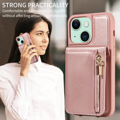 For iPhone 15 Plus Crossbody Lanyard Zipper Wallet Leather Phone Case(Rose Gold) - iPhone 15 Plus Cases by buy2fix | Online Shopping UK | buy2fix