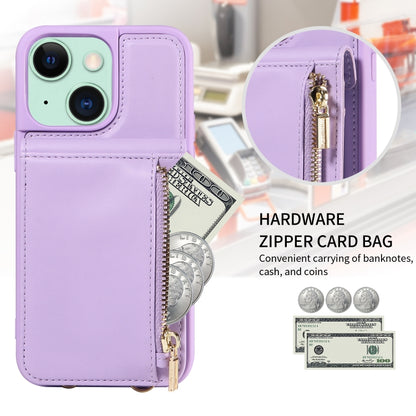 For iPhone 15 Plus Crossbody Lanyard Zipper Wallet Leather Phone Case(Purple) - iPhone 15 Plus Cases by buy2fix | Online Shopping UK | buy2fix