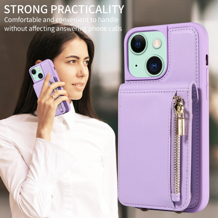 For iPhone 15 Plus Crossbody Lanyard Zipper Wallet Leather Phone Case(Purple) - iPhone 15 Plus Cases by buy2fix | Online Shopping UK | buy2fix