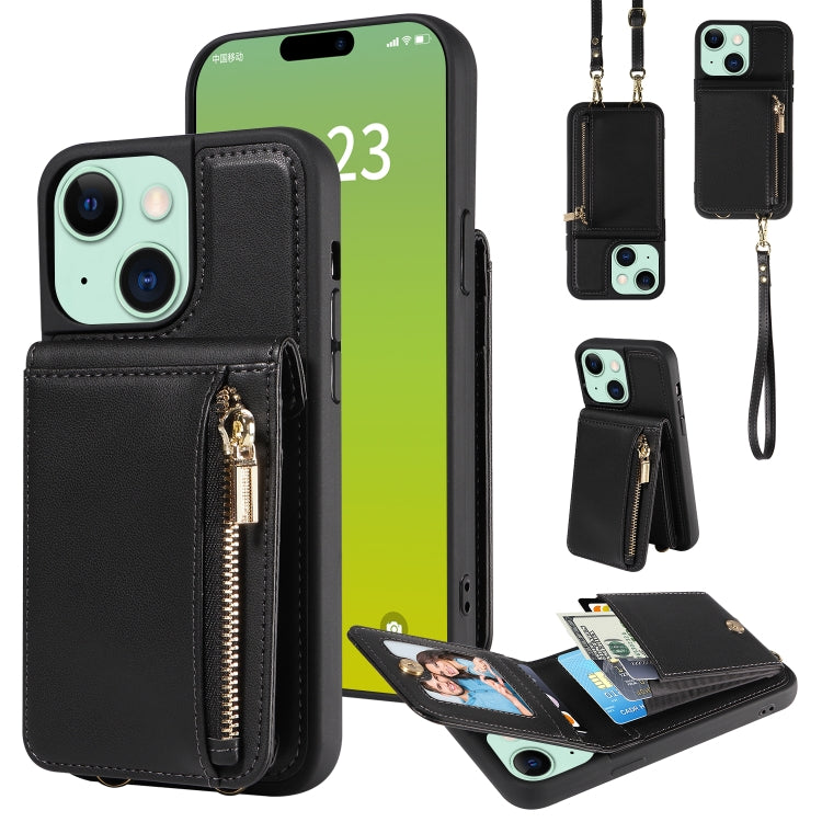 For iPhone 15 Plus Crossbody Lanyard Zipper Wallet Leather Phone Case(Black) - iPhone 15 Plus Cases by buy2fix | Online Shopping UK | buy2fix