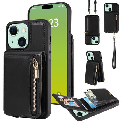 For iPhone 15 Plus Crossbody Lanyard Zipper Wallet Leather Phone Case(Black) - iPhone 15 Plus Cases by buy2fix | Online Shopping UK | buy2fix
