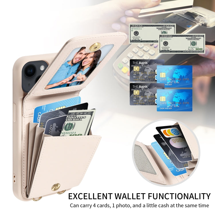 For iPhone 15 Crossbody Lanyard Zipper Wallet Leather Phone Case(Beige) - iPhone 15 Cases by buy2fix | Online Shopping UK | buy2fix