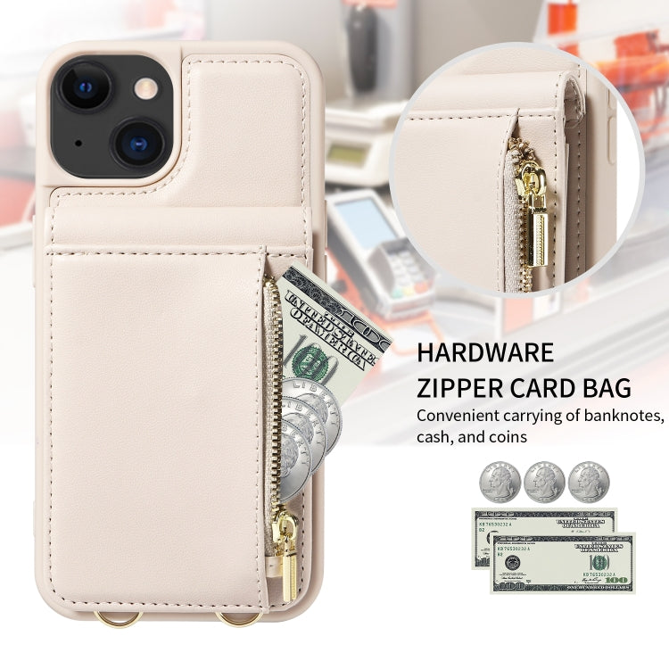 For iPhone 15 Crossbody Lanyard Zipper Wallet Leather Phone Case(Beige) - iPhone 15 Cases by buy2fix | Online Shopping UK | buy2fix