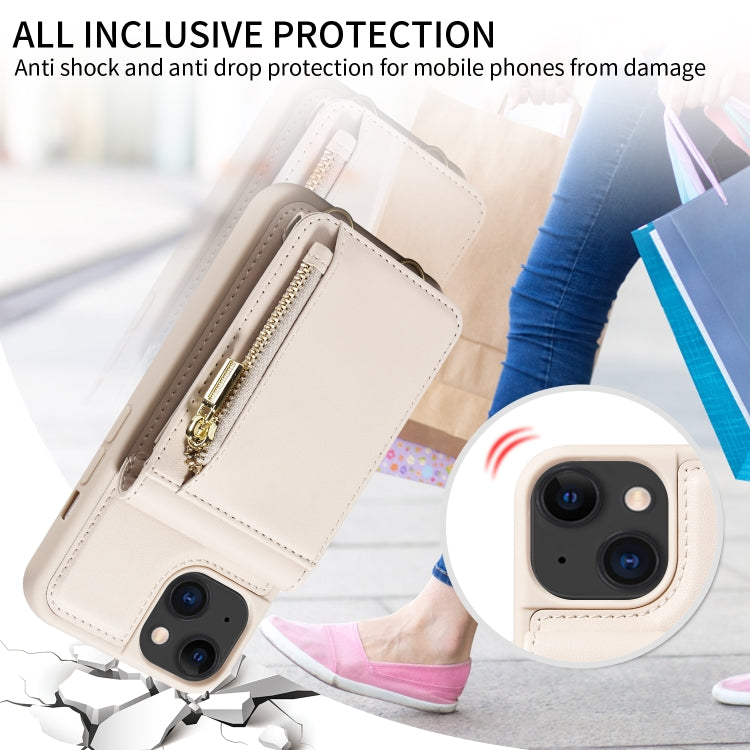 For iPhone 15 Crossbody Lanyard Zipper Wallet Leather Phone Case(Beige) - iPhone 15 Cases by buy2fix | Online Shopping UK | buy2fix