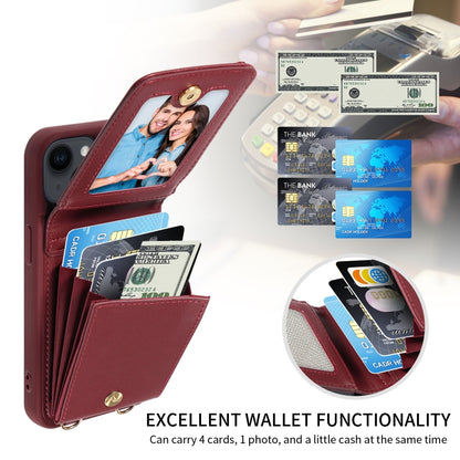 For iPhone 15 Crossbody Lanyard Zipper Wallet Leather Phone Case(Wine Red) - iPhone 15 Cases by buy2fix | Online Shopping UK | buy2fix