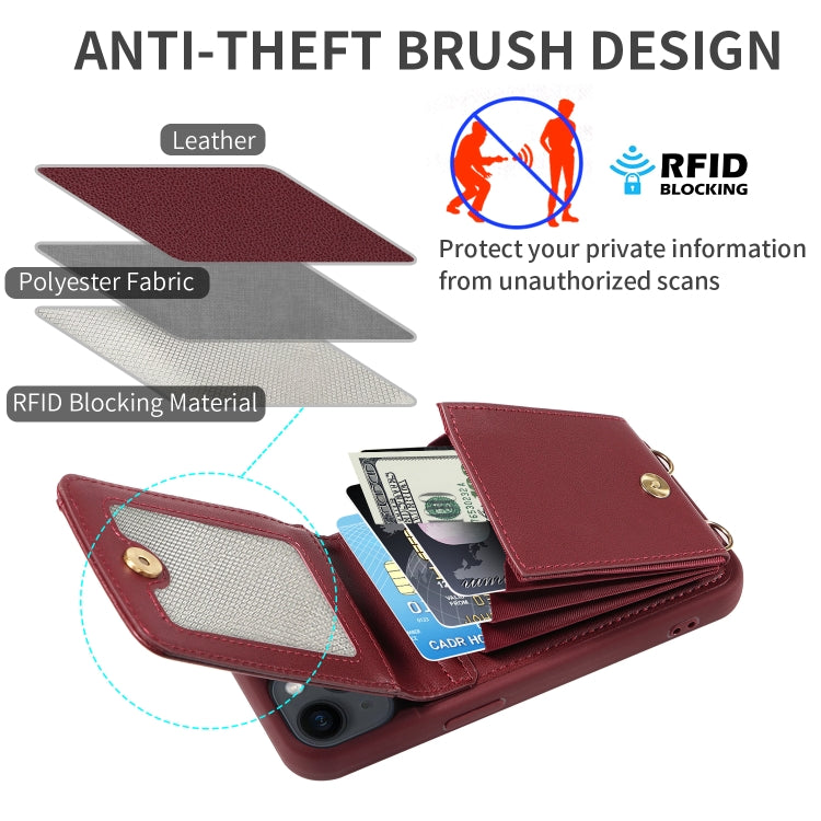 For iPhone 15 Crossbody Lanyard Zipper Wallet Leather Phone Case(Wine Red) - iPhone 15 Cases by buy2fix | Online Shopping UK | buy2fix