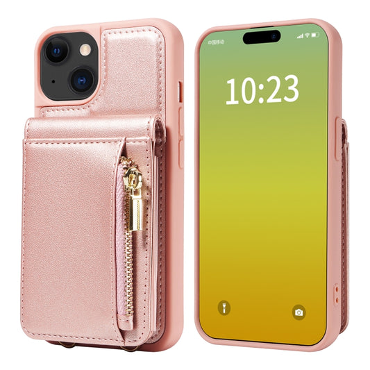 For iPhone 15 Crossbody Lanyard Zipper Wallet Leather Phone Case(Rose Gold) - iPhone 15 Cases by buy2fix | Online Shopping UK | buy2fix
