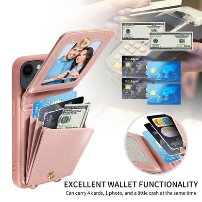 For iPhone 15 Crossbody Lanyard Zipper Wallet Leather Phone Case(Rose Gold) - iPhone 15 Cases by buy2fix | Online Shopping UK | buy2fix