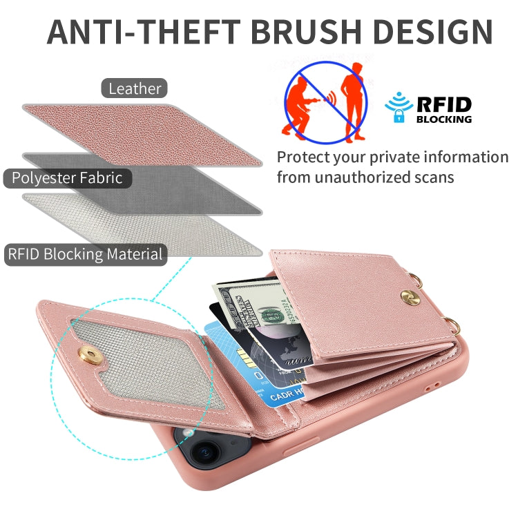 For iPhone 15 Crossbody Lanyard Zipper Wallet Leather Phone Case(Rose Gold) - iPhone 15 Cases by buy2fix | Online Shopping UK | buy2fix