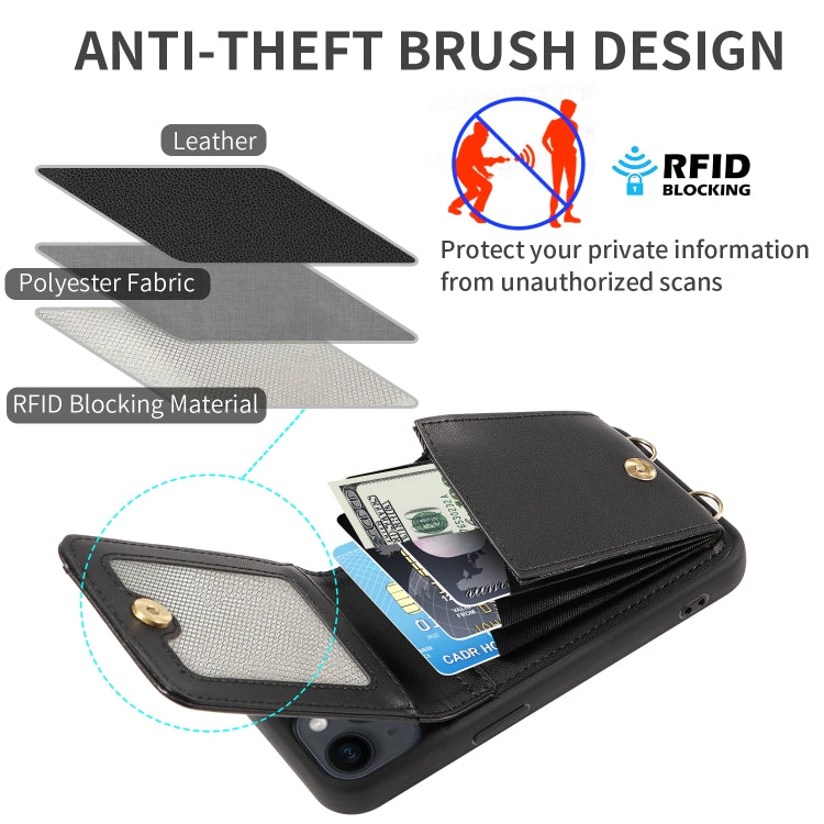 For iPhone 15 Crossbody Lanyard Zipper Wallet Leather Phone Case(Black) - iPhone 15 Cases by buy2fix | Online Shopping UK | buy2fix