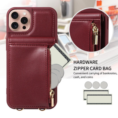 For iPhone 16 Pro Crossbody Lanyard Zipper Wallet Leather Phone Case(Wine Red) - iPhone 16 Pro Cases by buy2fix | Online Shopping UK | buy2fix