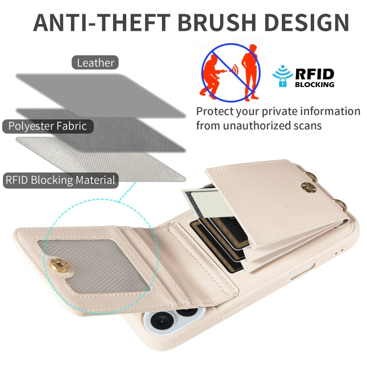 For iPhone 16 Plus Crossbody Lanyard Zipper Wallet Leather Phone Case(Beige) by buy2fix