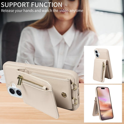 For iPhone 16 Plus Crossbody Lanyard Zipper Wallet Leather Phone Case(Beige) by buy2fix
