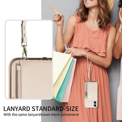 For iPhone 16 Plus Crossbody Lanyard Zipper Wallet Leather Phone Case(Beige) by buy2fix
