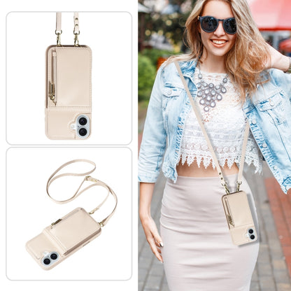 For iPhone 16 Plus Crossbody Lanyard Zipper Wallet Leather Phone Case(Beige) by buy2fix