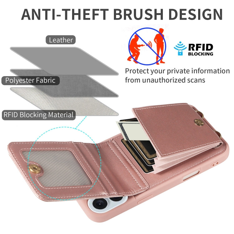 For iPhone 16 Plus Crossbody Lanyard Zipper Wallet Leather Phone Case(Rose Gold) by buy2fix