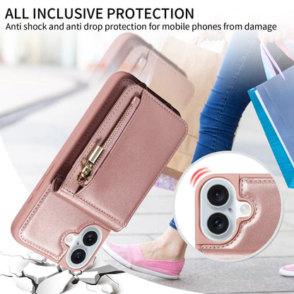 For iPhone 16 Plus Crossbody Lanyard Zipper Wallet Leather Phone Case(Rose Gold) by buy2fix