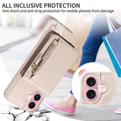 For iPhone 16 Crossbody Lanyard Zipper Wallet Leather Phone Case(Beige) by buy2fix