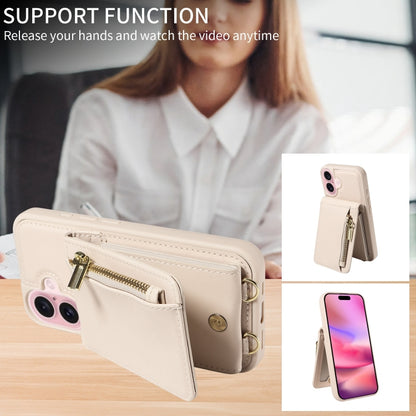 For iPhone 16 Crossbody Lanyard Zipper Wallet Leather Phone Case(Beige) by buy2fix