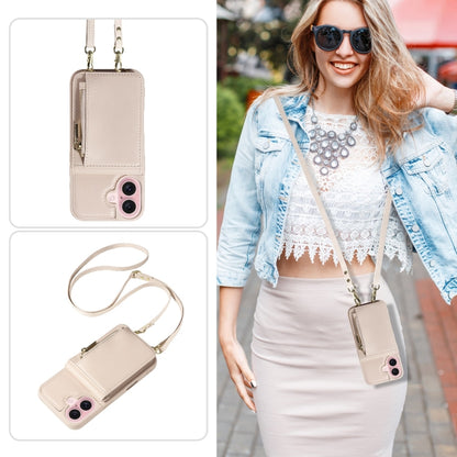 For iPhone 16 Crossbody Lanyard Zipper Wallet Leather Phone Case(Beige) by buy2fix