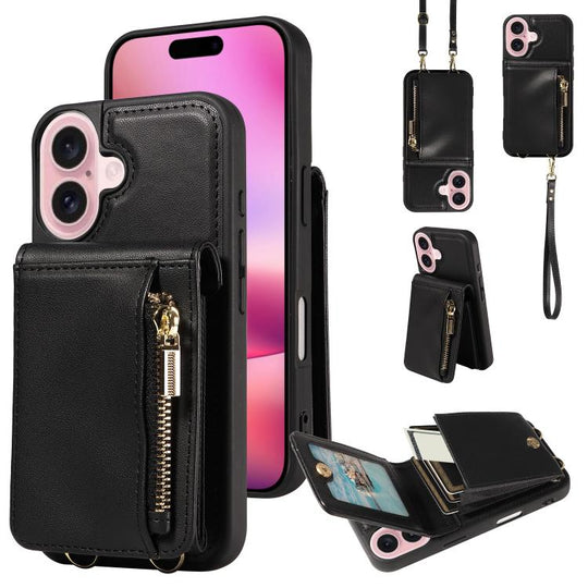 For iPhone 18 / 17 Crossbody Lanyard Zipper Wallet Leather Phone Case(Black)