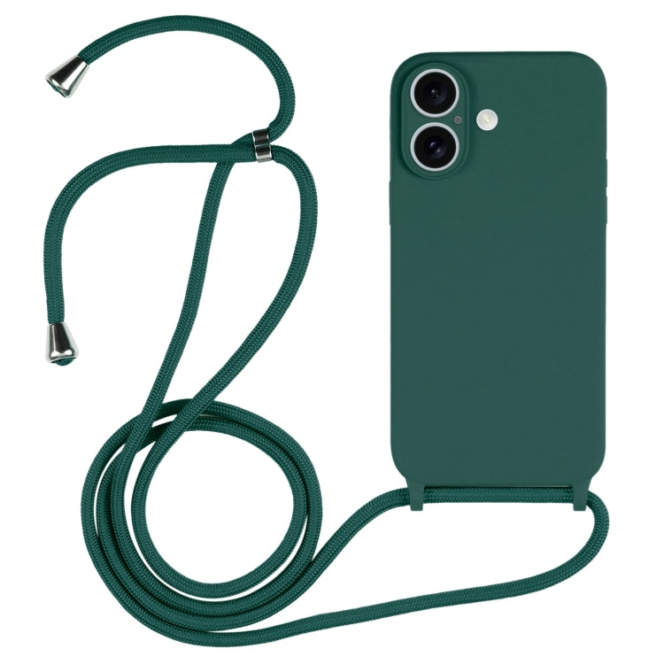 For iPhone 16 Crossbody Lanyard Liquid Silicone Case(Pine Needle Green) - iPhone 16 Cases by buy2fix | Online Shopping UK | buy2fix