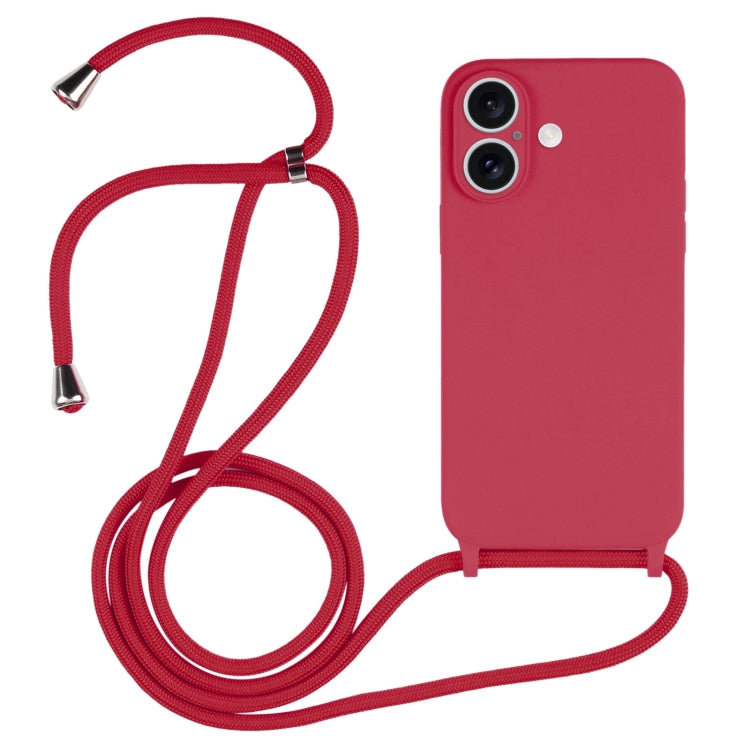 For iPhone 16 Plus Crossbody Lanyard Liquid Silicone Case(Rose Red) by buy2fix