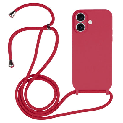 For iPhone 16 Plus Crossbody Lanyard Liquid Silicone Case(Rose Red) by buy2fix