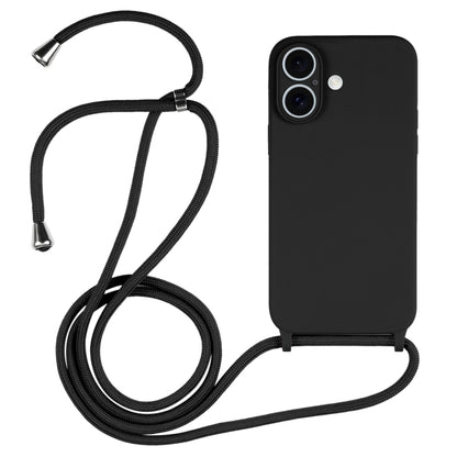 For iPhone 16 Plus Crossbody Lanyard Liquid Silicone Case(Black) by buy2fix