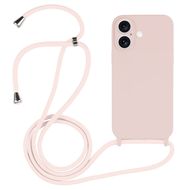 For iPhone 16 Plus Crossbody Lanyard Liquid Silicone Case(Sand Pink) by buy2fix