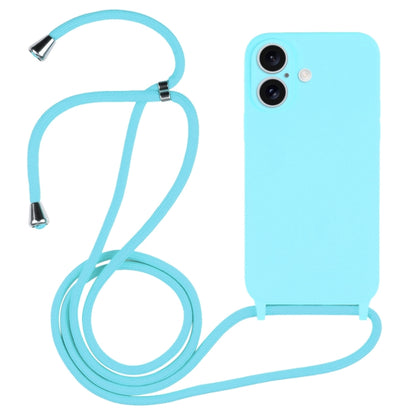 For iPhone 16 Plus Crossbody Lanyard Liquid Silicone Case(Ice Blue) by buy2fix
