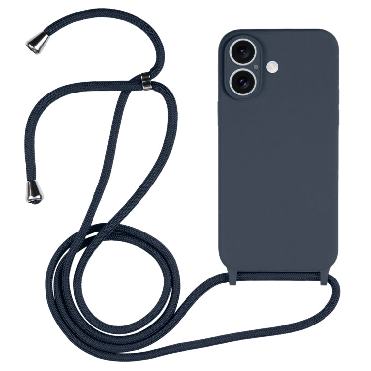 For iPhone 16 Plus Crossbody Lanyard Liquid Silicone Case(Midnight Blue) by buy2fix