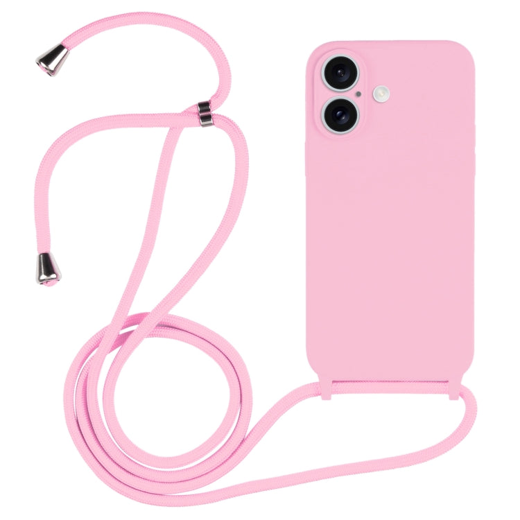 For iPhone 16 Plus Crossbody Lanyard Liquid Silicone Case(Pink) by buy2fix