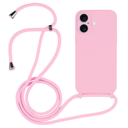 For iPhone 16 Plus Crossbody Lanyard Liquid Silicone Case(Pink) by buy2fix