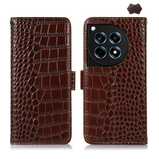 For OnePlus Ace 3 / 12R Crocodile Top Layer Cowhide Leather Phone Case(Brown) - OnePlus Cases by buy2fix | Online Shopping UK | buy2fix